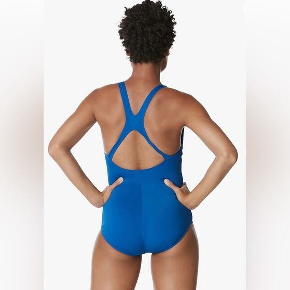 Speedo Endurance Moderate Cut Solid Blue One Piece Training Bathing Suit Size 8 - Picture 14 of 15
